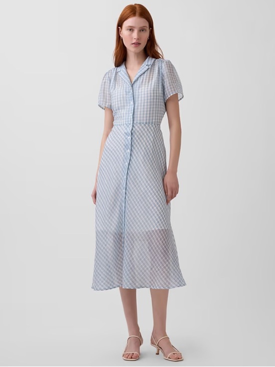 GAP Dresses & Skirts - NEW! GAP Sheer Button-down Dolman Blue Gingham Midi Shirtdress - Small 🍓2️⃣